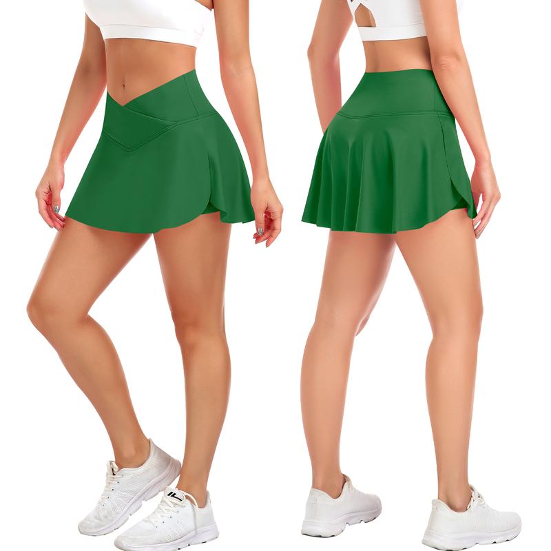 JoyGirl Women's Plain Pocket Tennis Skirt with shorts Crossover Golf Skort Mini High Waisted Girls Workout Running Athletic Skorts Golf Attire