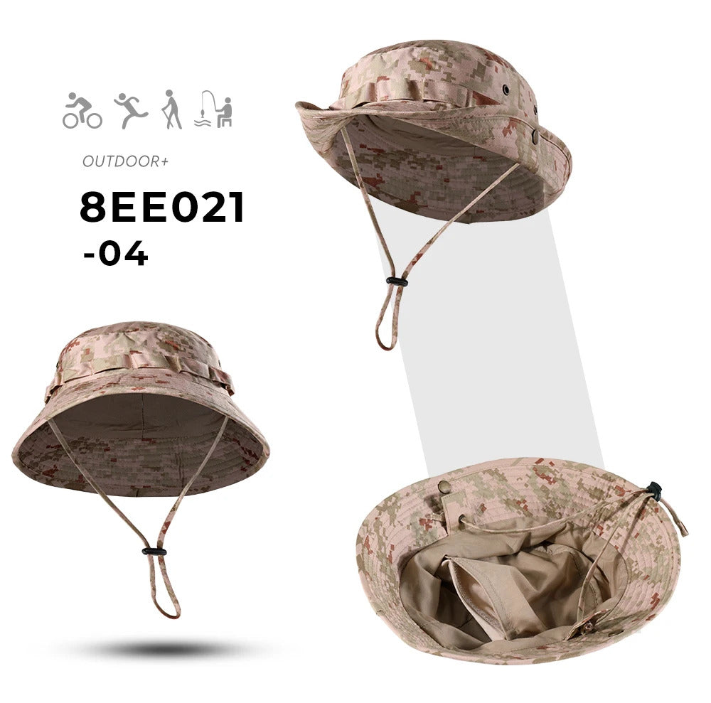 Tactical Fishing Boonie Hats Camouflage Panama Cap Hunting Shooting Outdoor Camping Sun Protection Folding Fisherman Bucket Hat