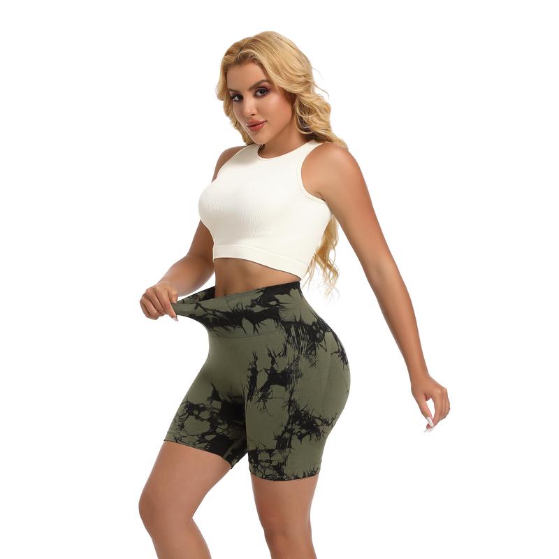 Women's Tie Dye Print High Waist Seamless Tummy Control Butt Lifting Sports Leggings, Casual Comfy Breathable Wide Waistband Skinny Shorts Yoga Leggings for Exercises Gym Workout, Women Sport & Outdoor Clothing for Summer