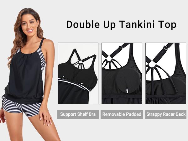 Womens Tankini Swimsuits Two Piece Tummy Control Bathing Suits Blouson Tankini Top with Sporty Boy Shorts Plus Size Tankini Swimsuits for Women Swimwear Swimsuits for Curvy Women  dealsforyoudays