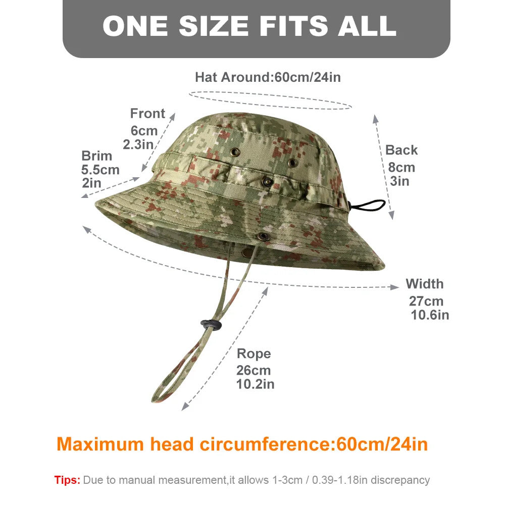 Tactical Fishing Boonie Hats Camouflage Panama Cap Hunting Shooting Outdoor Camping Sun Protection Folding Fisherman Bucket Hat