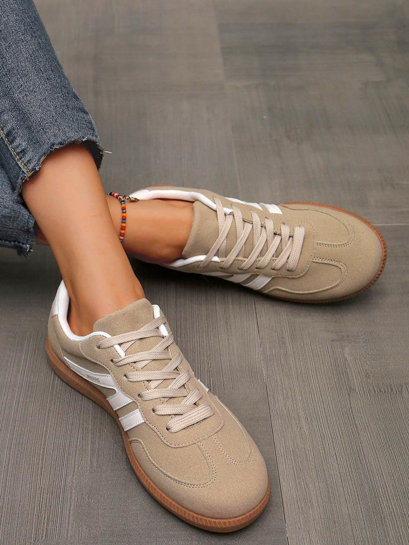 Women's Fashionable Patchwork Lace Up Low Top Casual Flat Sneakers , Casual Comfortable Sports Walking Shoes for Daily Wear, GAT Female All-match Round Toe Casual Shoes for Women & Girls