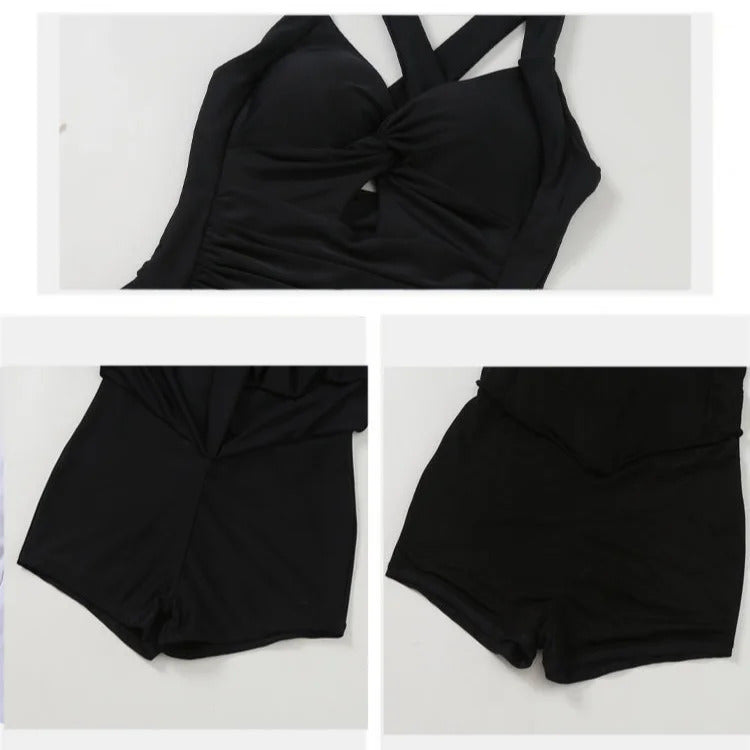 Swimming Suit for Women Solid Color Slimming One-piece Dress Style Conservative Waist Tightening Slimming Vacation Swimsuit