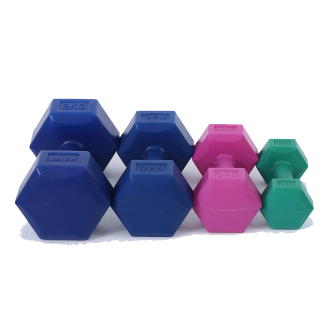 Hex Cement Dumbbells blue of Concrete Sand Filling Plastic Coating  1 2 3 4 5 kg lb cheap weights UV10302