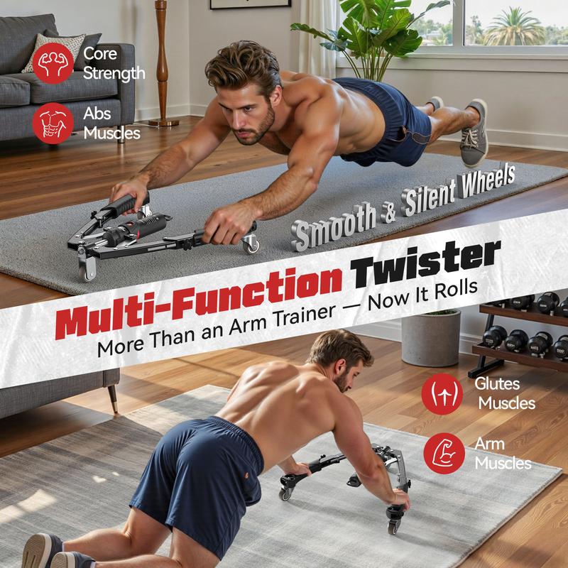 Chest & Arm Twister - Hydraulic Power Chest Press Machine for Upper Body Strength Training, 2-in-1 Twister arm Trainer with ab Roller Wheel(Backpack& Pad Included)