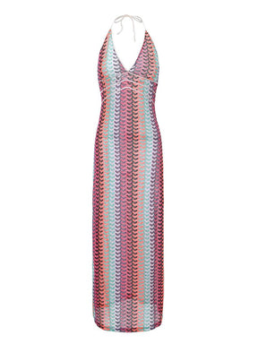 Women's All Over Print Halter Neck Dress, Casual Sleeveless Dress for Beach Holiday Vacation, Ladies Clothes for Summer, Clothing, Summer Clothes 2025, Backless Cover Up Dress, Beach Cover Ups, Summer Swimming Cover, Crochet Cover Up