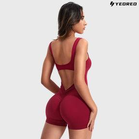 YEOREO One Piece  Jumpsuits for Women Backless Tummy Control Sleeveless Jumpsuits Lizvette V Back Scrunch Yoga Romper Gym Outfit Crop Top Workout Apparel Stretchable Activewear