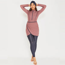 New Muslim Swimwear Women Modest Patchwork Hijab Long Sleeves Sport Swimsuit 3pcs Islamic Burkinis Wear Bathing Suit