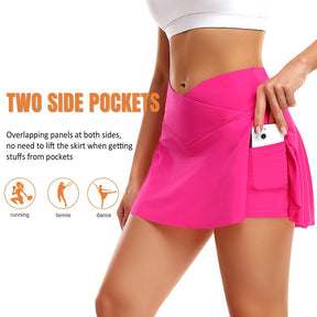 JoyGirl Women's Plain Pocket Tennis Skirt with shorts Crossover Golf Skort Mini High Waisted Girls Workout Running Athletic Skorts Golf Attire