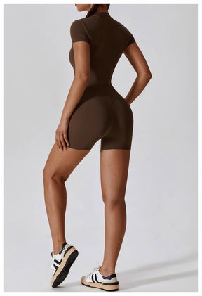 European and American Summer Zipper Short Sleeve Yoga Jumpsuit for Women Dance Fitness Tight Sports Jumpsuit Swimsuit