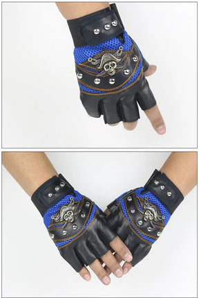 Punk Skulls Rivet PU Leather Gloves Men Women Fashion Hip Hop Anti-slip Half Finger Gloves Summer Cycling Motorcycle Accessories