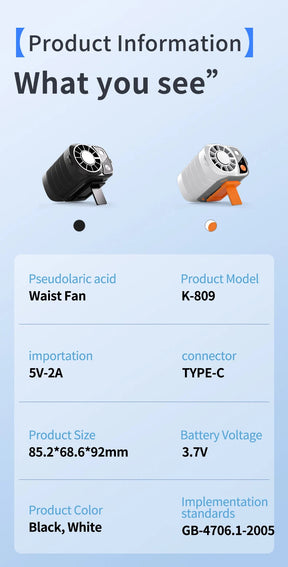 New waist-mounted fan cooling high-temperature outdoor work room welding site portable waist-mounted fan