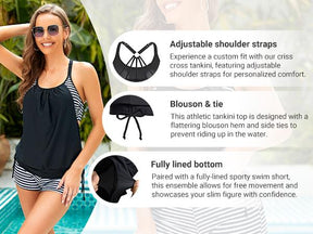 Womens Tankini Swimsuits Two Piece Tummy Control Bathing Suits Blouson Tankini Top with Sporty Boy Shorts Plus Size Tankini Swimsuits for Women Swimwear Swimsuits for Curvy Women  dealsforyoudays