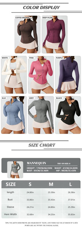 Women's Solid Color Multi-Functional Paneled Zippered Sports Yoga Jacket,gym workouts, badminton, and casual exercise. workout clothes women Design