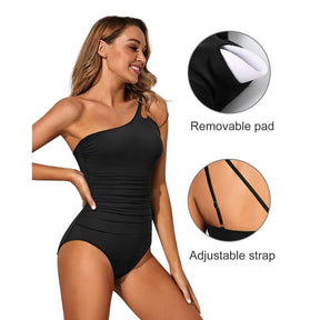 One Shoulder One Piece Swimsuit for Women Comfortable Tummy Control Bathing Suits Modest Full Coverage Keyhole Swimwear Beach Swimming Clothing