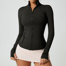 Women's Solid Color Multi-Functional Paneled Zippered Sports Yoga Jacket,gym workouts, badminton, and casual exercise. workout clothes women Design
