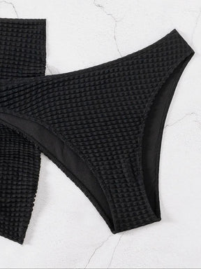 Women's Solid Criss Cross Bikini Set, Tie Back Bikini Top & High Cut Swim Knicker & Drawstring Skirt Swimsuit Set, Summer Bathing Suits, Swimming Suit for Women, Full Coverage Bikinis, Bikini Swimsuits, Halter Swimsuit