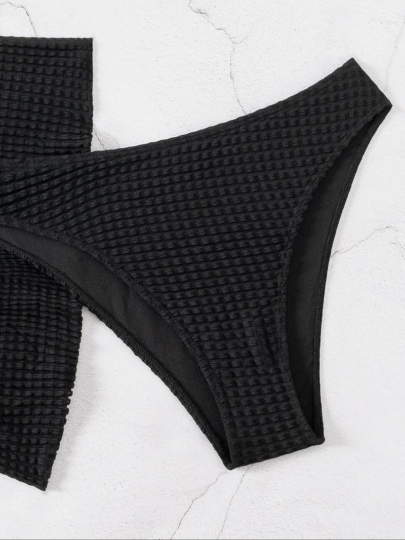 Women's Solid Criss Cross Bikini Set, Tie Back Bikini Top & High Cut Swim Knicker & Drawstring Skirt Swimsuit Set, Summer Bathing Suits, Swimming Suit for Women, Full Coverage Bikinis, Bikini Swimsuits, Halter Swimsuit