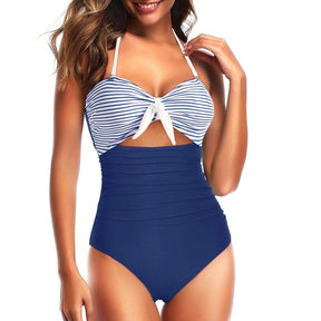 Women Sexy Cutout One Piece Swimsuits Tummy Control High Waisted Halter Front Tie Knot Bathing Suit Plus Size Full Coverage Swimsuit for Women