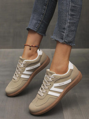 Women's Fashionable Patchwork Lace Up Low Top Casual Flat Sneakers , Casual Comfortable Sports Walking Shoes for Daily Wear, GAT Female All-match Round Toe Casual Shoes for Women & Girls