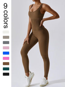 Women's Seamless One-Piece Hip Lift Crew Neck Tummy Control Jumpsuit with Tank Top, Tummy Control Dance & Fitness & Workout Set, Stretch Sportswear for Outdoor Activities, Yoga Jumpsuit