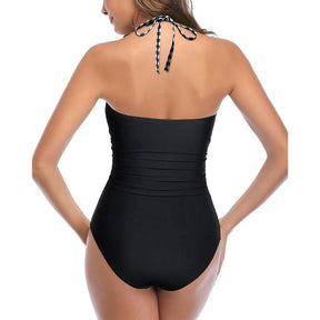 Women Sexy Cutout One Piece Swimsuits Tummy Control High Waisted Halter Front Tie Knot Bathing Suit Plus Size Full Coverage Swimsuit for Women