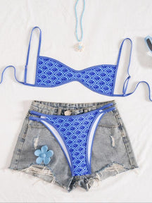 Two-Piece Set Women's Floral Print Bikini Set, Casual Fashion Chic Swimsuit Set for Beach Holiday Vacation, Ladies Summer Clothes, Bikinis Sets, Bikini Top & Floral Bikini Bottom, Beach Bathing Suit, Floral Print Spaghetti Strap Swimsuit