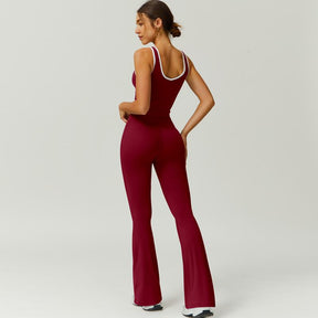 Color Block U-Neck Piped Tank & Bell Bottom Set , Stretch Fabric, Flared Fit , Yoga, Gym, Outdoor & Daily Athleisure , Wome Stylish Activewearn's Summer Lounge Sweatsuits Sleeveless Exercise