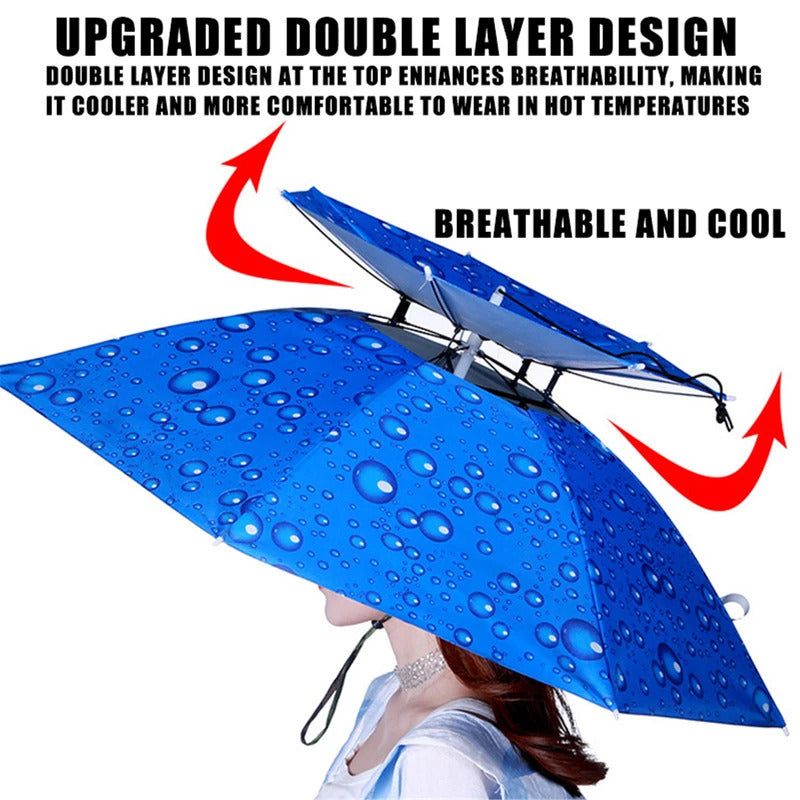 Portable Rain Umbrella Hat Army Green Foldable Outdoor Pesca Sun Shade Waterproof Camping Fishing Headwear Cap Beach Head Hats