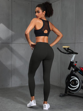 Solid Color High Waisted Yoga Pants With Pockets, Exercise Running Yoga Leggings, Tummy Control Workout Running Yoga Leggings for Women