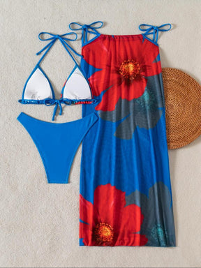 Women's Floral Print Bikini Set, Casual Fashion Chic Swimsuit Set for Beach Holiday Vacation, Ladies Swimwear for All Seasons, Bikini Skirt Set, Floral Bikini Top, Bikinis Sets