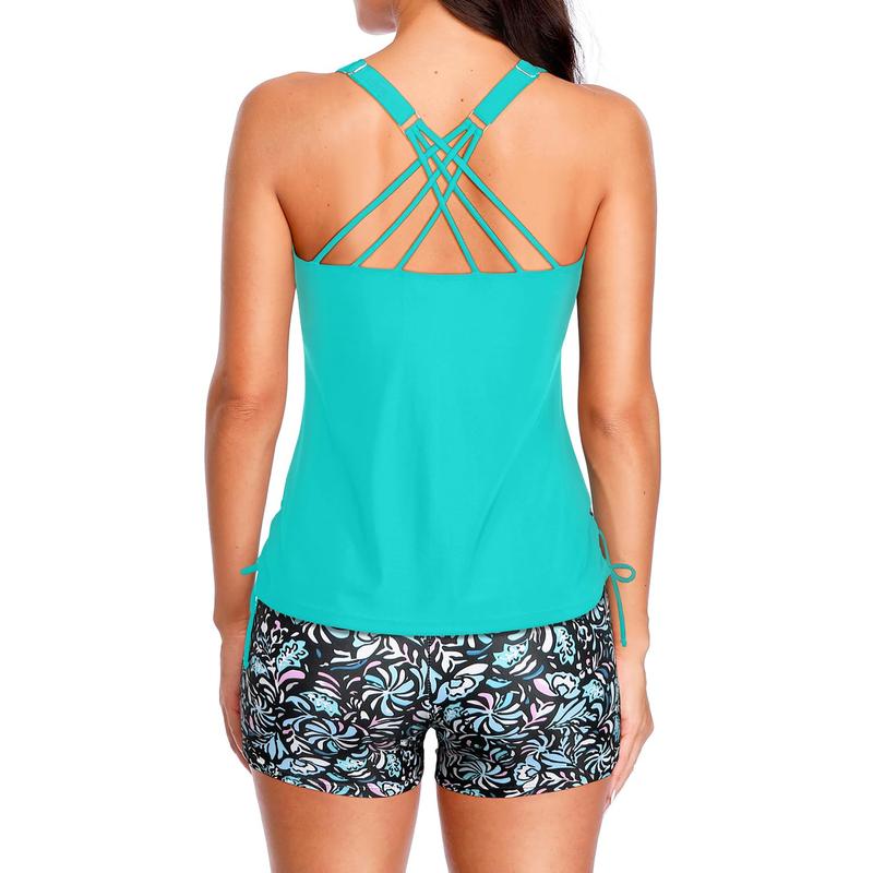 Tempt Me Two Piece Tankini Swimsuits for Women Tummy Control Bathing Suit with Shorts Athletic Swimwear