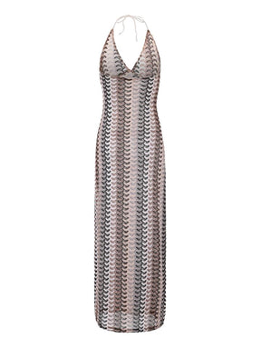 Women's All Over Print Halter Neck Dress, Casual Sleeveless Dress for Beach Holiday Vacation, Ladies Clothes for Summer, Clothing, Summer Clothes 2025, Backless Cover Up Dress, Beach Cover Ups, Summer Swimming Cover, Crochet Cover Up