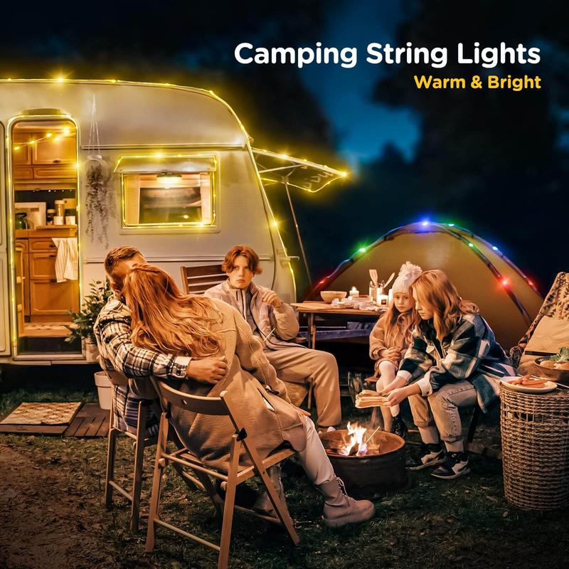 Camping String Lights, 4 in 1 Quick Storage 32.8FT Rechargeable Retractable String Lights with 8 Lighting Modes, Waterproof Emergency Light Outdoor Led Bulbs Lamp