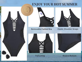 Women Sexy One Piece Swimsuits Plunge Deep V Neck Cutout Bathing Suits