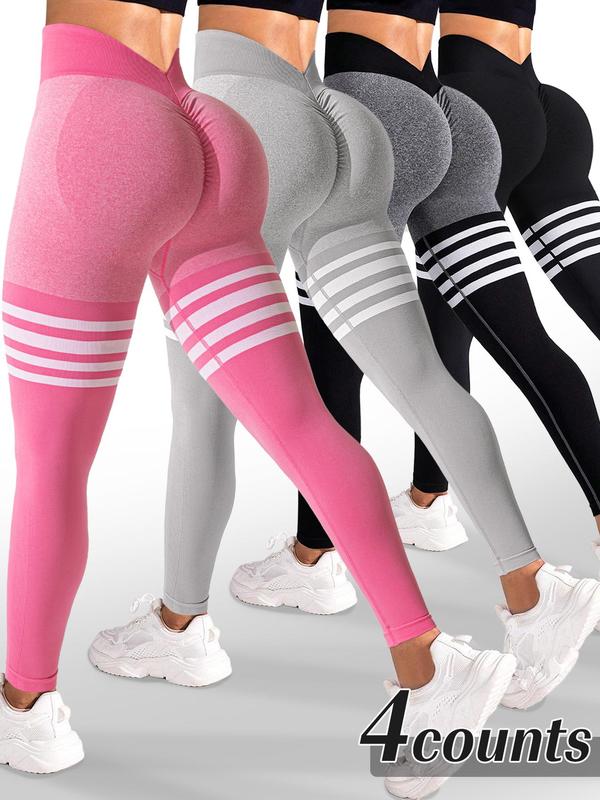 Women's Striped Print Tummy Control Leggings, High Waisted Breathable Skinny Pants for Yoga Gym Workout Running, Ladies Sportswear for All Seasons, Gym Wear, Legging Fitness, Breathable Athletic Bottoms, Athleisure Pants, Breathable Sporty Bottoms
