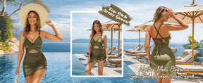 Women One Piece Swimsuits Tummy Control Cutout Tie Back High Waisted Swimwear Slimming Mesh Sheer Wraps Bathing Suit Tankini Outfit