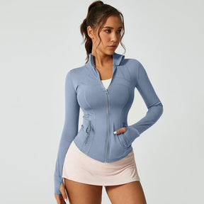 Women's Solid Color Multi-Functional Paneled Zippered Sports Yoga Jacket,gym workouts, badminton, and casual exercise. workout clothes women Design