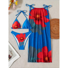 Women's Floral Print Bikini Set, Casual Fashion Chic Swimsuit Set for Beach Holiday Vacation, Ladies Swimwear for All Seasons, Bikini Skirt Set, Floral Bikini Top, Bikinis Sets