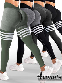Women's Striped Print Tummy Control Leggings, High Waisted Breathable Skinny Pants for Yoga Gym Workout Running, Ladies Sportswear for All Seasons, Gym Wear, Legging Fitness, Breathable Athletic Bottoms, Athleisure Pants, Breathable Sporty Bottoms