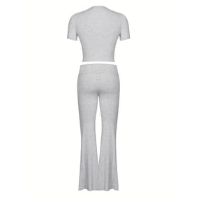 Yoga Women's two-piece casual wear slim fit short sleeved top, low waist bell bottom pants tight pants set, yoga sportswear set, yoga suit, sportswear, slim fit set, fitness set, pajamas set   tracksuits men Loungewear Womenswear Outfit