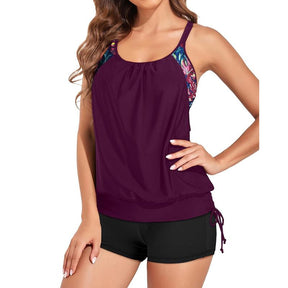Womens Tankini Swimsuits Two Piece Tummy Control Bathing Suits Blouson Tankini Top with Sporty Boy Shorts Plus Size Tankini Swimsuits for Women Swimwear Swimsuits for Curvy Women  dealsforyoudays