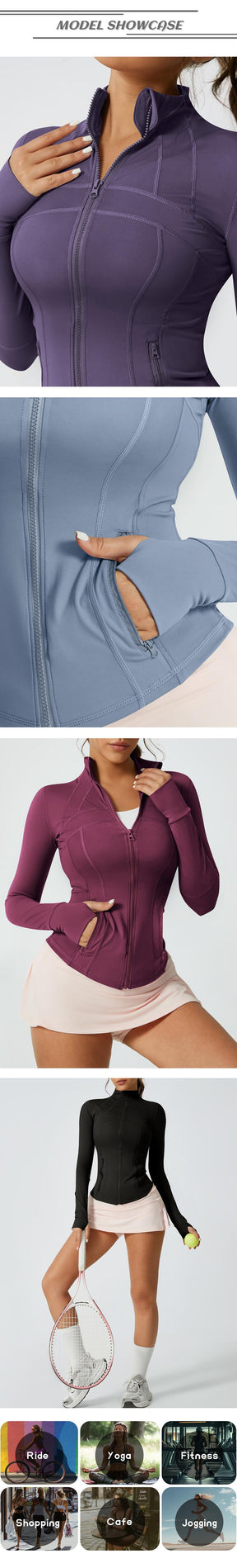 Women's Solid Color Multi-Functional Paneled Zippered Sports Yoga Jacket,gym workouts, badminton, and casual exercise. workout clothes women Design