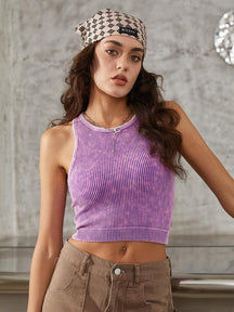 Women's Plain Round Neck Ribbed Sports Vest, Casual Sleeveless Crop Racer Back Tank Top for Pickleball Tennis Yoga Gym Workout, Women Sport & Outdoor Clothing for Summer