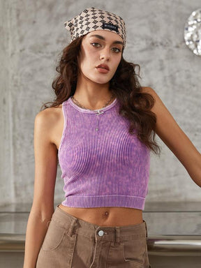 Women's Plain Round Neck Ribbed Sports Vest, Casual Sleeveless Crop Racer Back Tank Top for Pickleball Tennis Yoga Gym Workout, Women Sport & Outdoor Clothing for Summer