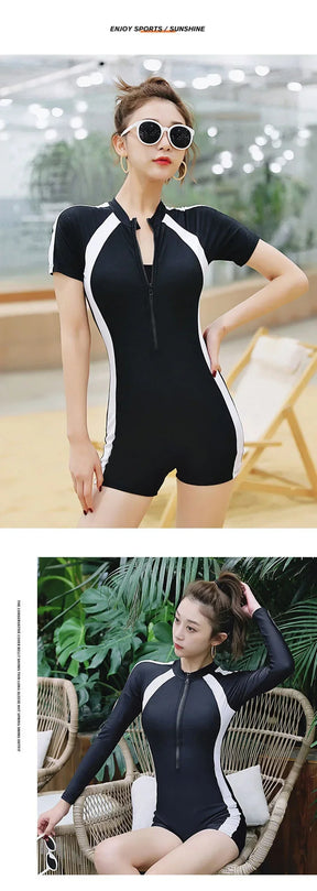 2024 Summer Sports One-piece Swimsuit Professional Women's Swimsuit Black Swimsuit Solid Color Swimming Beach Wear Long Style