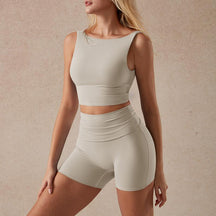 Women's 2-Piece Backless Tank Top & High-Waist Biker Shorts Set , Soft Stretchy Fabric | Yoga, Fitness, Casual Wear Training Clothes Dryfit