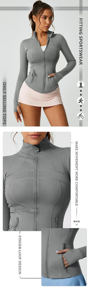 Women's Solid Color Multi-Functional Paneled Zippered Sports Yoga Jacket,gym workouts, badminton, and casual exercise. workout clothes women Design
