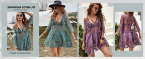 Women's Contrast Lace Bathing Suit Cover Up V-Neck Swimsuit Coverups Loose Swimwear Beach Dress Beachwear Deals for You Days
