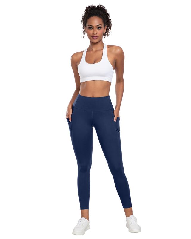 Solid Color High Waisted Yoga Pants With Pockets, Exercise Running Yoga Leggings, Tummy Control Workout Running Yoga Leggings for Women